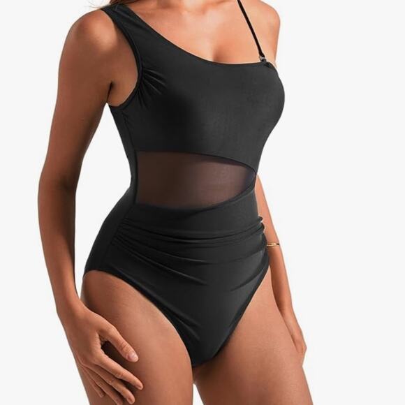 SUUKSESS Women Mesh One Shoulder One Piece Swimsuit Tummy Control NEW Size SMALL - Picture 2 of 15